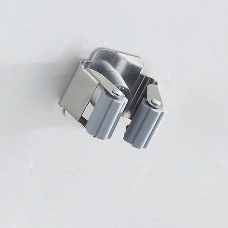 Pince à balai en acier inoxydable, support de balai sans perçage, crochet pour balai, crochet adhésif, support pour chiffon de balai, 201 petits carrés intégrés gris (1/5)