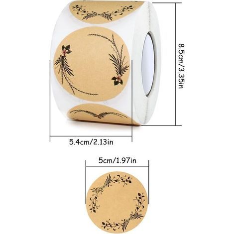 Étiquettes autocollantes rondes en papier kraft, 5 cm, pour confitures, cadeaux, enveloppes, pâtisseries et pots à épices (500 pièces, marron) (1/2)