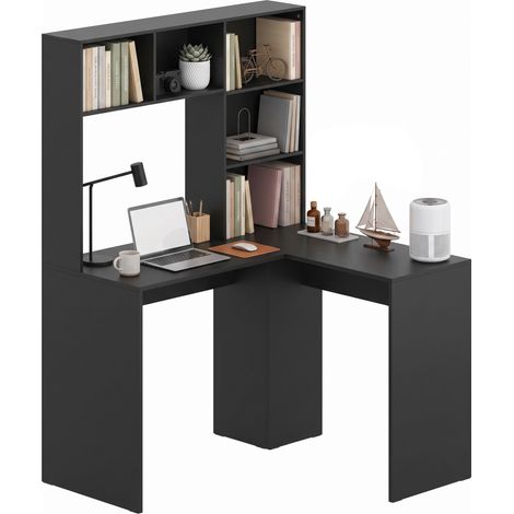 HOMCOM L Shaped Desk with 5 Storage Shelves Corner Computer Desk, Black (1/5)