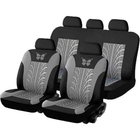Housse Siege Voiture - Universelle - Pour Avant Et Arriere - Gris - 2 Pieces Avant 1 Piece Arriere 5 Appui-Tete (1/4)