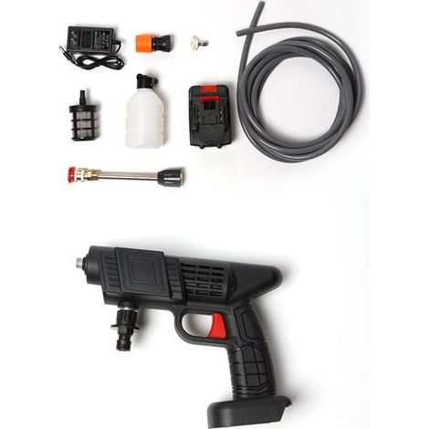 Nettoyeur à jet / nettoyeur haute pression 48 V 30 bar 12 000 mAh sans fil portable avec buses assorties, tuyau de 5 m, bouteille distributrice de savon, étui de transport (1/5)