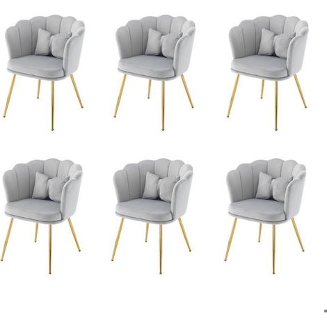 Ensemble 6 chaises en velours 90x50, dossier pétale unique, pieds dorés, coussins papillon (1/5)