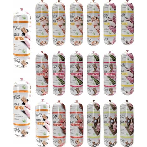 Aliment humide pour chien 70 % viande, assortiment de saveurs saucisse, barre, pâté, 20 sachets de 900 g