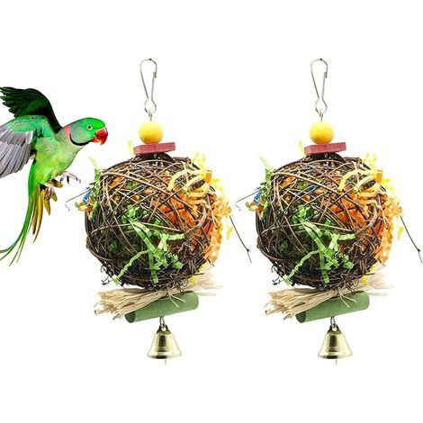 2 Vogel-Kauspielzeuge, Papageien-Kauspielzeuge zum Aufhängen mit Glöckchen für Papageien (1/5)