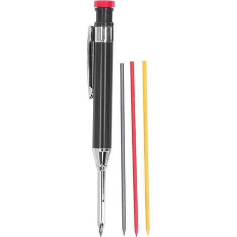 Ensemble de 12 crayons de charpentier mécaniques à mine longue et à trou profond, avec recharges, pour le travail du bois (noir). (1/5)