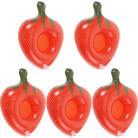 Porte-gobelet gonflable en PVC rouge en forme de fraise, tapis flottant résistant pour piscine et fêtes aquatiques, accessoire pratique et robuste. (1/5)
