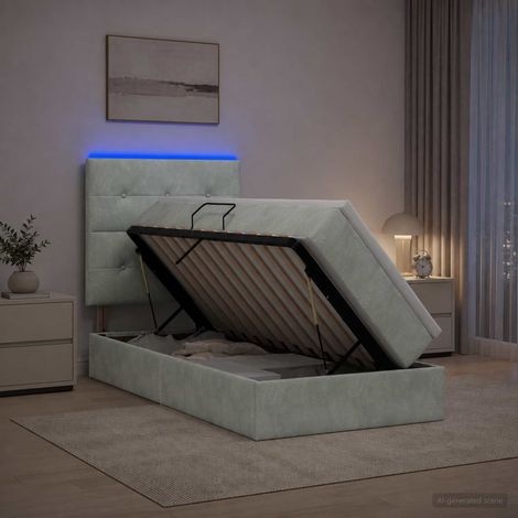 vidaXL Cama de almacenamiento LED con colchón Gris Claro 90 x 190 cm (1/5)