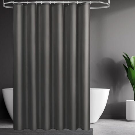 Shower Curtain, Waterproof and Mildew Proof, Quick Dry Fabric, 180x200cm, Dark Gray, with 12 Rings