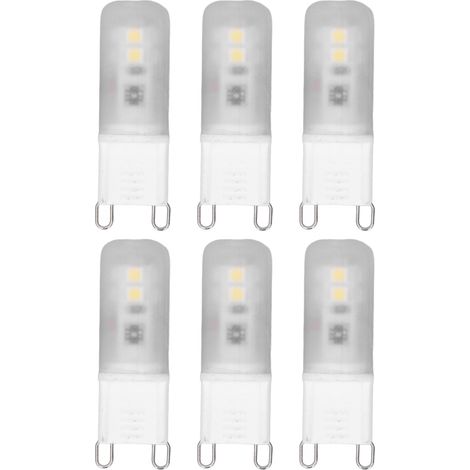 Lot de 6 ampoules LED G9 en céramique, 200 lm, culot G9, pour appliques murales et lustres, équivalent halogène 2 W/20 W, 220 V, lumière blanche