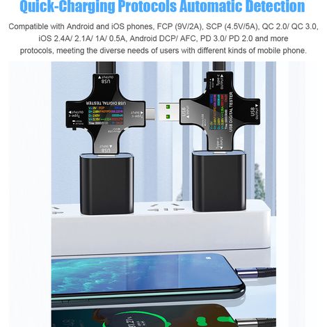 Testeur USB Type C 2 en 1 avec écran couleur LCD IPS, voltmètre, ampèremètre, mini multimètre numérique, connecteur OTG (1/5)