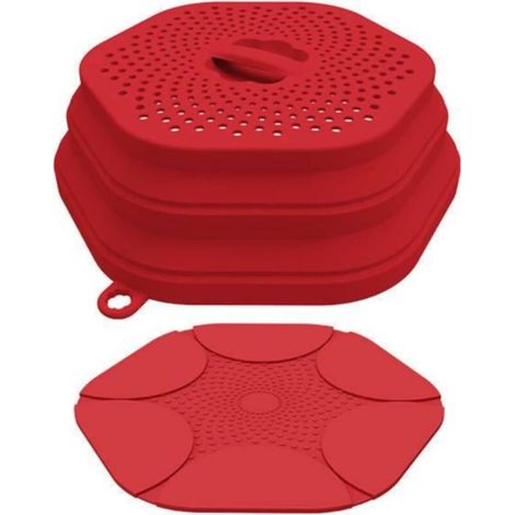 Kit couvercle pour micro-ondes multifonction avec tapis antidérapant,Couvercle micro-ondes sans BPA,Passoire pliante, Accessoires de cuisine,Égouttoir pliable,Organisateur de cuisine (Pack Roug (1/4)