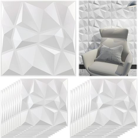 20 dekorative 3D-Wandpaneele, mattweiß, 30 x 30 cm, 3D-Diamantdesign für die Inneneinrichtung von Homeoffice oder Studio
