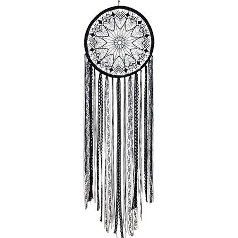 Attrape-rêves rond avec pendentifs et carillon à vent, décoration murale bohème avec franges et perles (1/5)