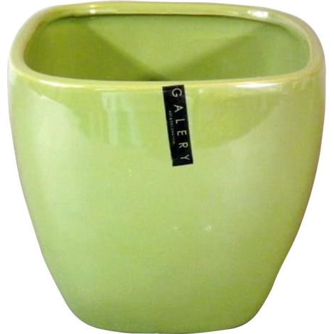 Vaso/vaso in ceramica verde oliva, 16,5x16,5x15 cm