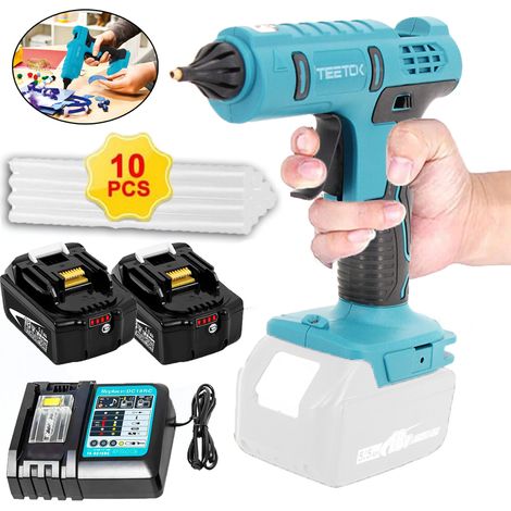 Pistolet à colle,Pistolet à colle sans fil, remplace le pistolet thermofusible sans fil 18 V au lithium anti-goutte + 10 bâtons de colle 11 mm pour les réparations artisanales + 2x batterie 5500mAh+ch (1/5)