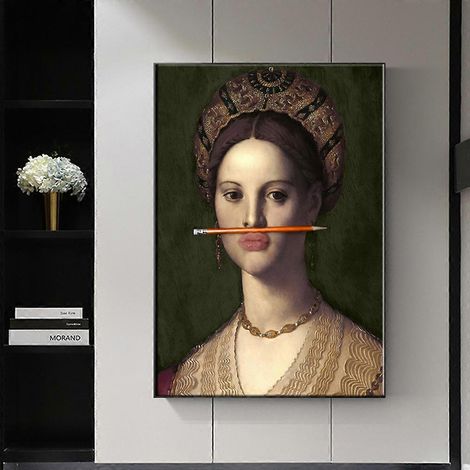 Peinture à l'huile classique européenne représentant une femme aux lèvres pulpeuses, style abstrait, sur toile. Décoration murale. Affiches et tableaux.