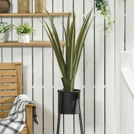 Plante artificielle type agave en pot hauteur 90 cm, 16 feuilles, interieur extérieur, grand réalisme (1/5)