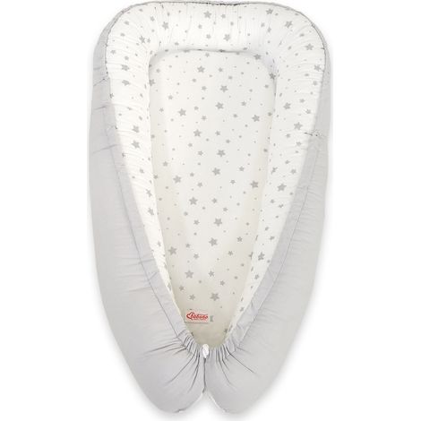 Coccolone per neonati, double-face, box, fasciatoio, Premium BOBONO - mini stelle, grigio/grigio (1/4)