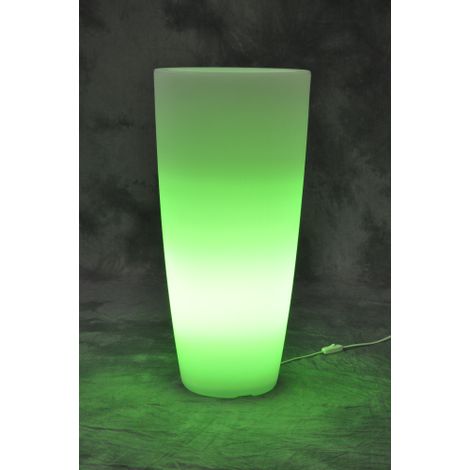 Vase lumineux rond Home light en re'sine blanc glace / vert clair 33x70 cm pour mobilier d'inte'rieur et d'exte'rieur