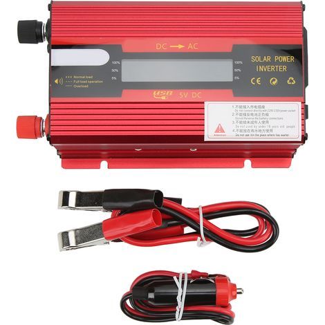 Convertisseur de puissance 420W crête 1000W 12V/24V vers 220V 50Hz Onde sinusoïdale modifiée Alarme basse tension Écran LCD pour voiture et maison (1/5)