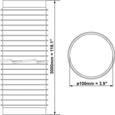 Ø 100mm Conduit d'air Flexible pour Hotte de Cuisine, Climatiseur, Hotte Aspirante, Sèche-linge - 3m Tuyau d'évacuation - Conduit de Ventilation - PVC (1/3)