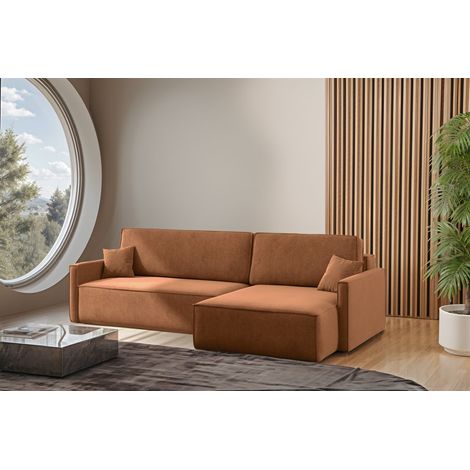 Ecksofa Schlafsofa Sofa LOUIS Stoff Salvador Rostbraun Ottomane Rechts (1/4)