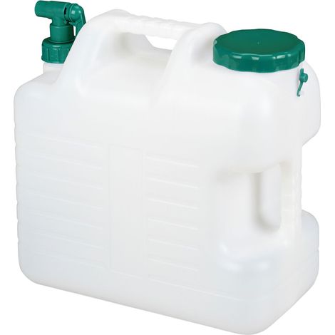 Bidon d'eau douce transportable avec robinet 38 x 22 x 39 cm idéal camping pratique en plastique blanc (1/5)