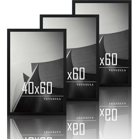 Bilderrahmen 40x60cm Schwarz Holz Fotorahmen 3er Set Wandhaken Acrylglas (1/5)