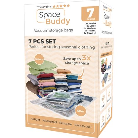 Space Buddy Set di 7 Sacchi Portaoggetti Sottovuoto Trasparenti (1/2)