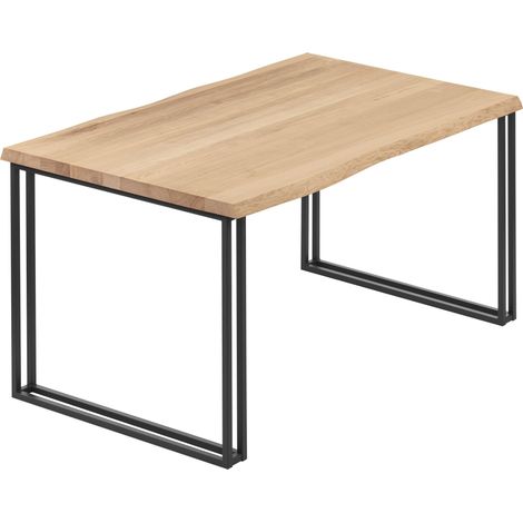 LAMO Manufaktur Esstisch Küchentisch, mit Baumkante 140x80x76 cm (AxBxH), Frame, Natur / Schwarz, LAB-01-A-002-9005Fr