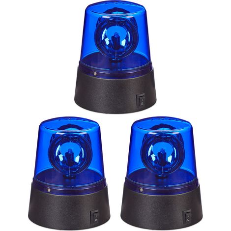 Set di 3 lampeggianti luminosi rotanti per atmosfera festosa festa camera da letto 12 x 12 x 12 cm in plastica blu 130013933