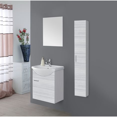 Mobile bagno sospeso 55 cm grigio completo di lavabo e specchio Desya (1/7)