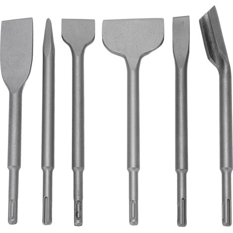 Lot de 6 burins en acier allié 40CR, tige ronde, pointe plate, pour marteau électrique, ensemble de décapage. (1/5)