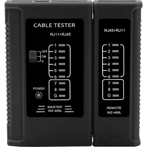 Netzwerktester - LAN-Kabeltester mit RJ11, RJ12, RJ45 für Patchkabel - Test-LED zum genauen Testen und Überprüfen von LAN- und Netzwerkkabeln - Ideal für Kabeltests