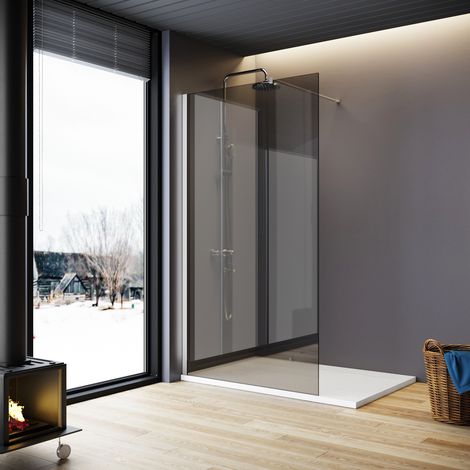 ELEGANT Walkin Shower Screen Wet Room 8mm Easy Clean Safety Glass Bath Panel Grey,900mm,Chrome Support Bar (1/5)