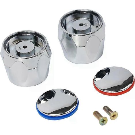 Lot de 2 poignées de robinet (eau chaude et froide) chromées, accessoires de remplacement pour robinet de salle de bain (1/5)