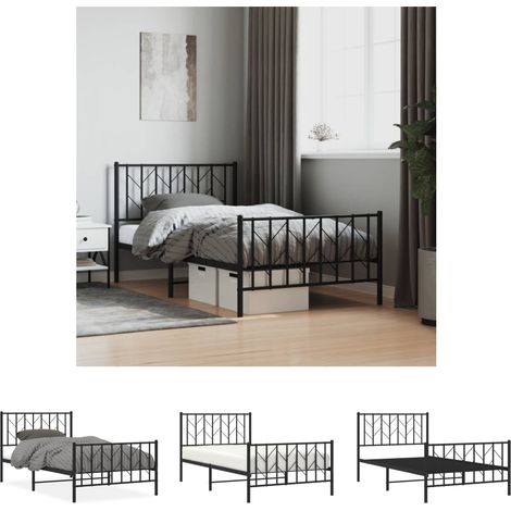 The Living Store Bettgestell mit Kopf- und Fußteil Metall Schwarz 100x200 cm - Betten & Bettgestelle (1/5)