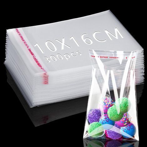 300 Pièces Sac Plastique Transparent 16x10cm Sachet Cellophane Sacs Auto-adhésifs Plastique OPP Sachet Biscuit Sachet Emballage Transparent Petits Sac Bonbon pour Chocolats Bijoux Cadeau Noel (1/5)