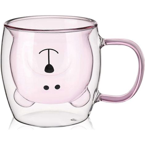 Niedliche Bären-Teetasse, doppelwandiges Glas, Bären-Milchbecher mit Henkel, isolierter Becher für Espresso und Bier, süßer kleiner Junge (1/5)