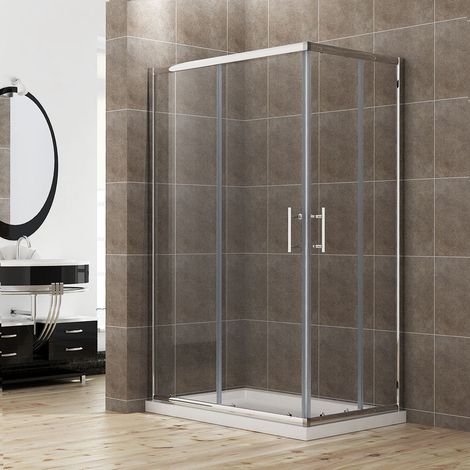 ELEGANT Sliding Corner Entry Shower Enclosure 1000 x 900 mm Door Cubicle with Tray (1/5)