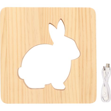 Lampe 3D lapin bois LED veilleuse, design creux, protection oculaire pour bureau chambre salon (1/5)