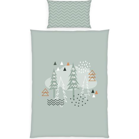 Ensemble de literie pour Enfants en Bas âge, Motif réversible Nordic Forest, taie d'oreiller 40x60 cm, Housse de Couette 100x135 cm, Fermeture éclair et Rabat, 100% Coton/renforcé (1/5)