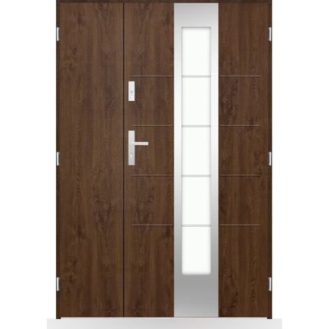 Porte d'entrée double Ondine - 130-140-150x208cm - Couleur: Noyer - Poussant: Droit - Dimensions: 80x40 cm (1/2)