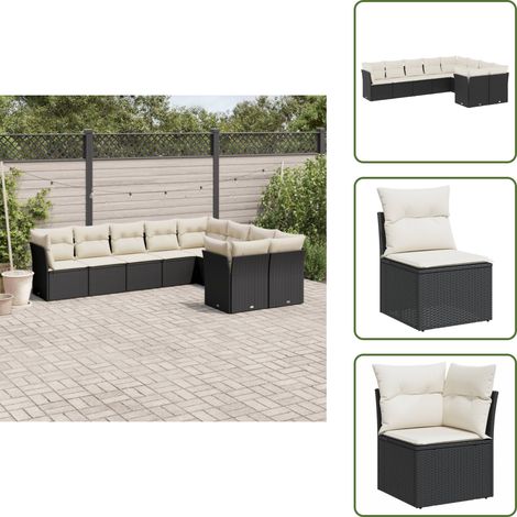 Salon de jardin 9 pcs avec coussins noir résine tressée - Salon De Jardin - Canapé Extérieur - Meuble De Jardin - Ensemble Salon De Jardin - Set De Canapés