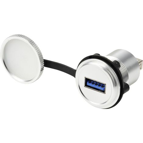 TRU COMPONENTS USB 3.0 Einbaubuchse, Buchse/Buchse, 22 mm, IP67, Metall, Silber Buchse TC-14378424 (1/3)