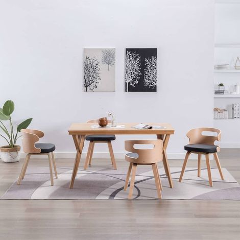 vidaXL Sillas de comedor 4 uds madera curvada cuero sintético negro (1/4)