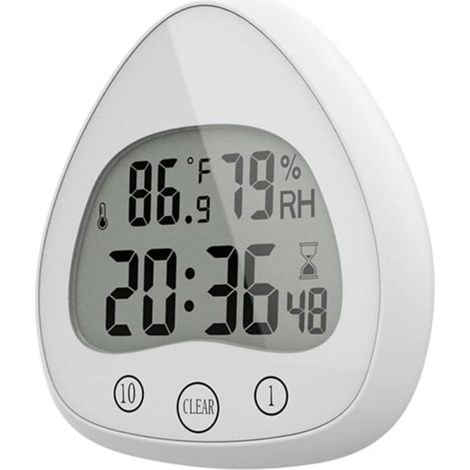Digital Wall Clock for Bathroom Shower Silent Kitchen Timer Super Waterproof Dustproof with Suction Cup Hook Temperature Humidity (White) (1/4)
