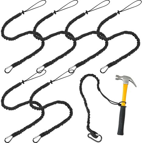 Lot de 6 cordons de sécurité pour outils - Protection contre les chutes - Avec mousqueton - Corde à outils extensible - Anti-chute - Corde de sécurité pour travaux en hauteur (1/5)