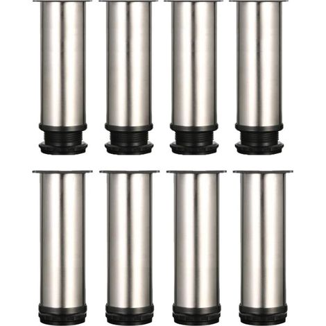 Juego de 8 patas ajustables para muebles en acero inoxidable cepillado, altura total de 150 a 165 mm, patas de mesa de metal de 15 cm, patas de cama, patas de mesa ajustables, patas de sofá -Crezuo