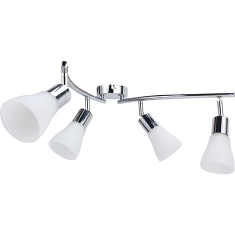 Douille E14 pour spot orientable à 90° avec base en verre à 4 têtes, pour fixation murale ou plafond (85-265 V). (1/5)